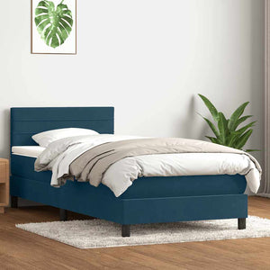 Κρεβάτι Boxspring με Στρώμα & LED Σκούρο Μπλε 90x220 εκ. Βελούδινο - Pakobazaar