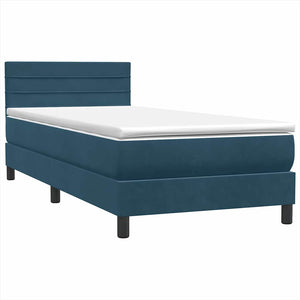 Κρεβάτι Boxspring με Στρώμα & LED Σκούρο Μπλε 90x220 εκ. Βελούδινο - Pakobazaar