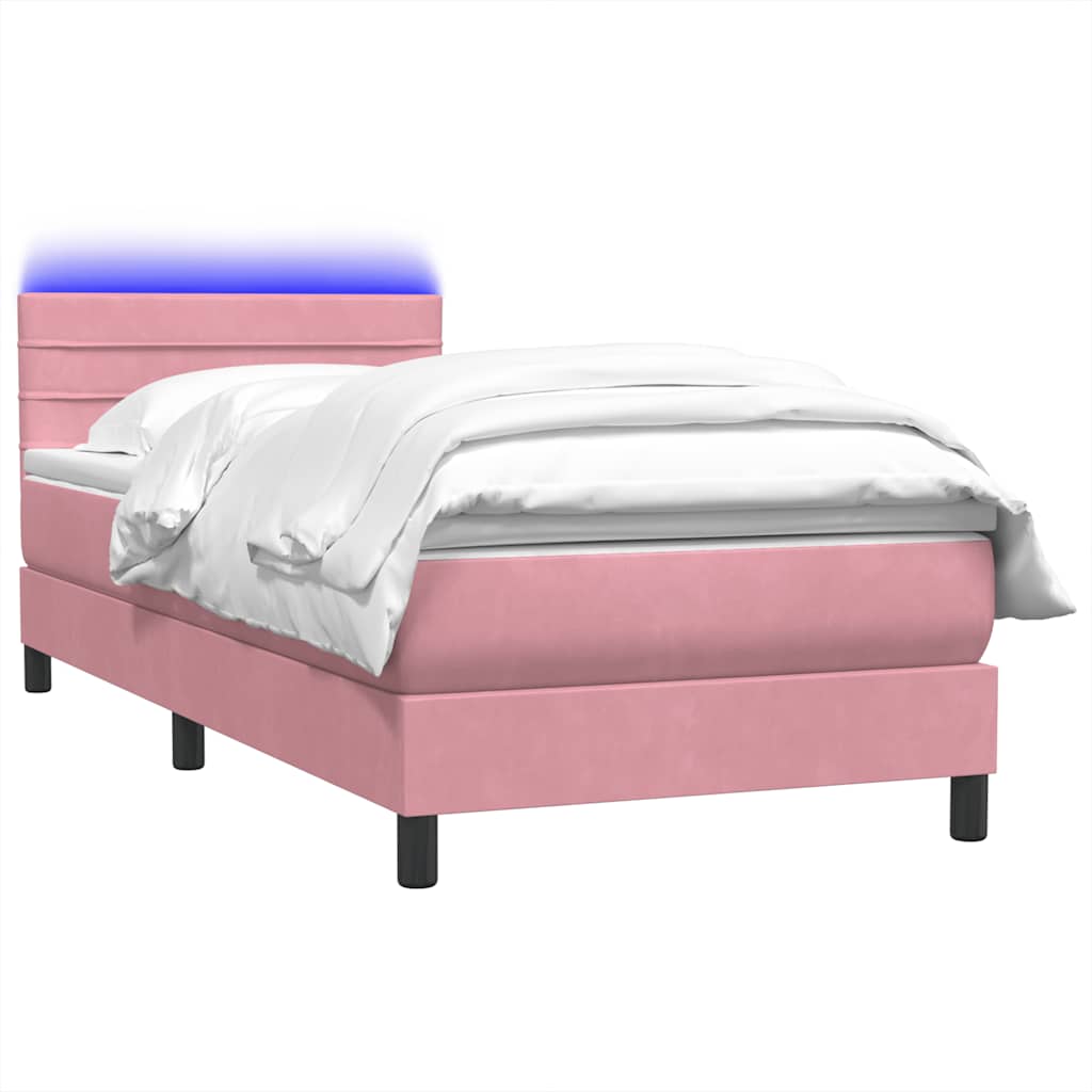Κρεβάτι Boxspring με Στρώμα & LED Ροζ 90x220 εκ. Βελούδινο