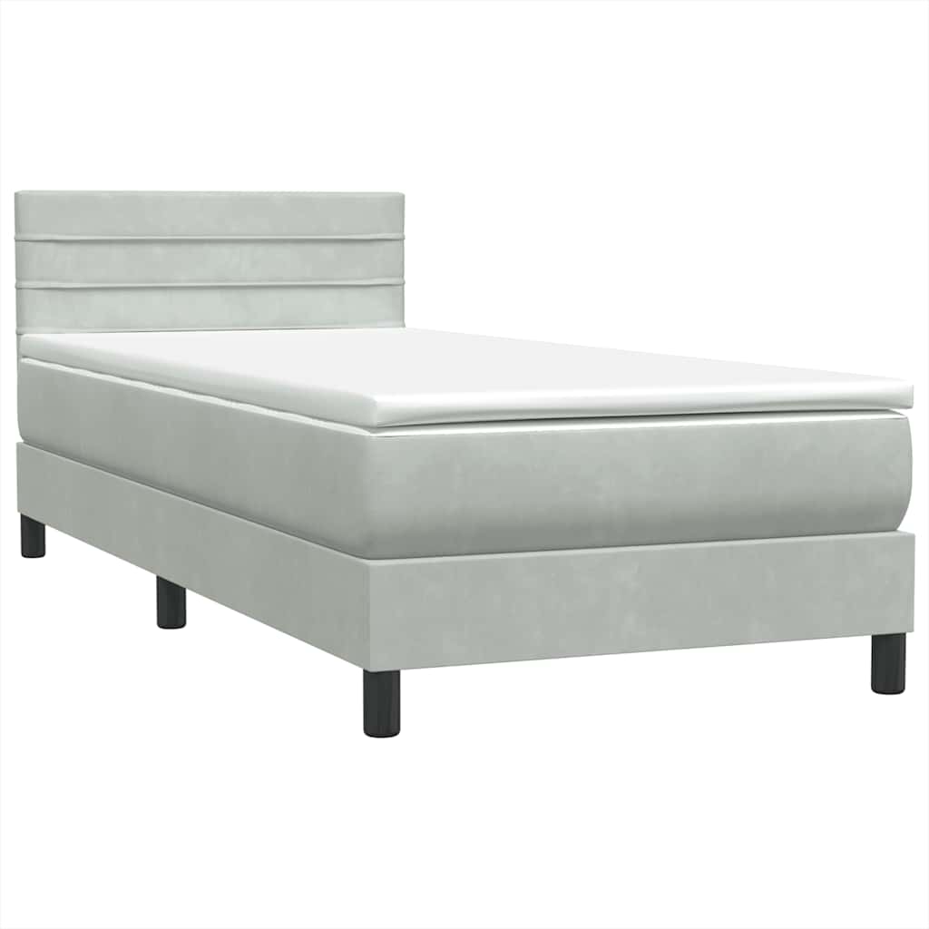 Κρεβάτι Boxspring με Στρώμα & LED ανοιχτό γκρι 100x220 εκ. Βελούδινο - Pakobazaar