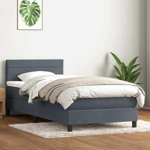 Κρεβάτι Boxspring με Στρώμα & LED Σκούρο γκρι 100x220 εκ. Βελούδινο - Pakobazaar