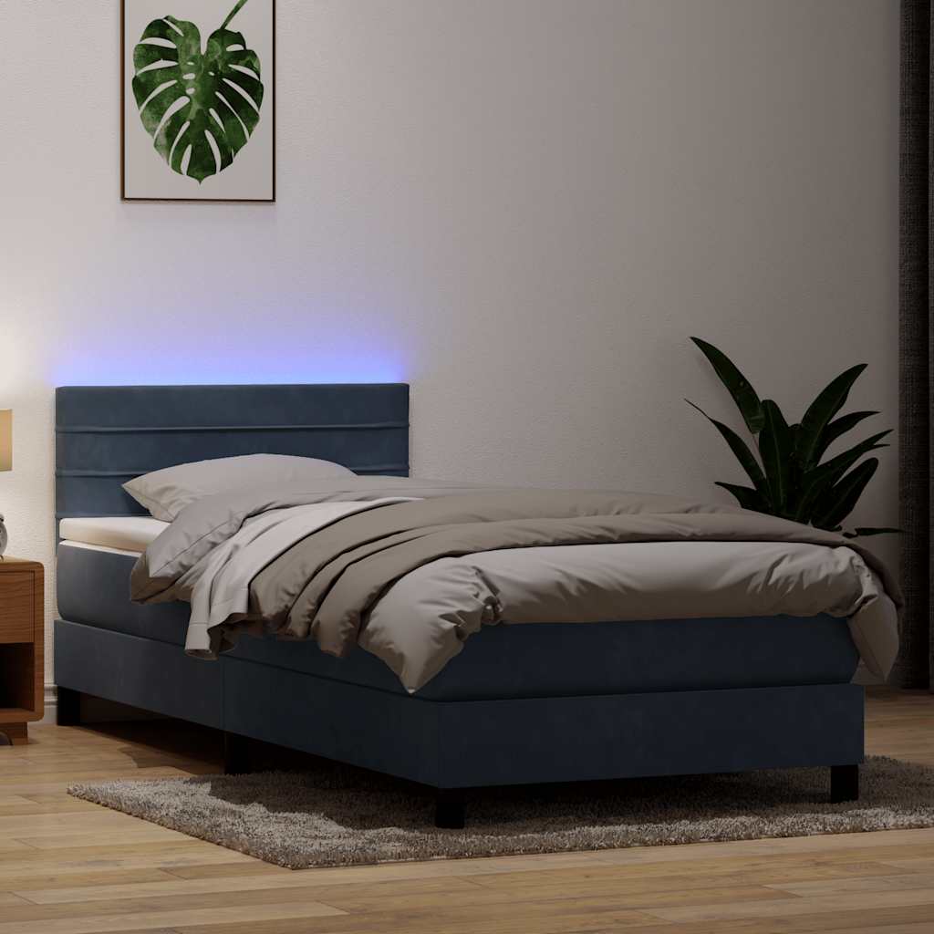 Κρεβάτι Boxspring με Στρώμα & LED Σκούρο γκρι 100x220 εκ. Βελούδινο