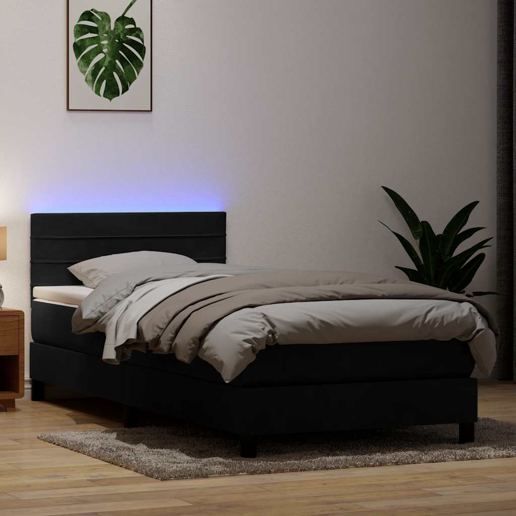Κρεβάτι Boxspring με Στρώμα & LED Μαύρο 100x220 εκ. Βελούδινο - Pakobazaar