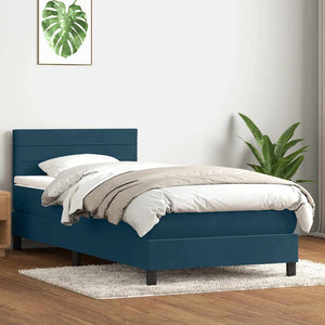 Κρεβάτι Boxspring με Στρώμα & LED σκούρο μπλε 100x220 cm Βελούδινο - Pakobazaar