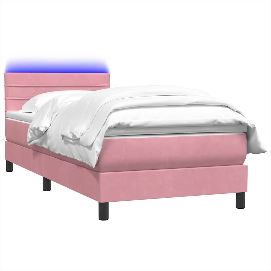 Κρεβάτι Boxspring με Στρώμα & LED ροζ 100x220 cm Βελούδινο
