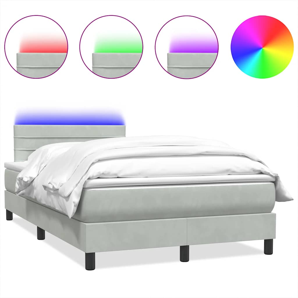 Κρεβάτι Boxspring με Στρώμα & LED Ανοιχτό Γκρι 120x220 εκ. Βελούδινο - Pakobazaar