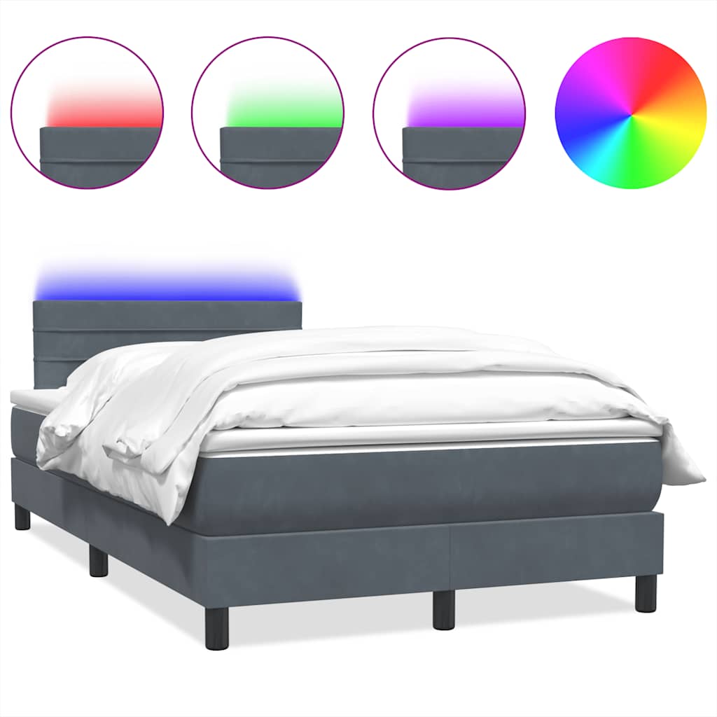 Κρεβάτι Boxspring με Στρώμα & LED Σκούρο γκρι 120x220 cm Βελούδινο