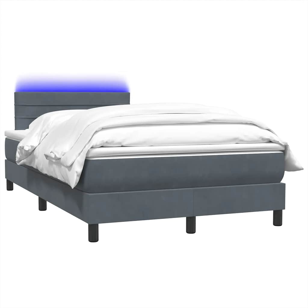 Κρεβάτι Boxspring με Στρώμα & LED Σκούρο γκρι 120x220 cm Βελούδινο