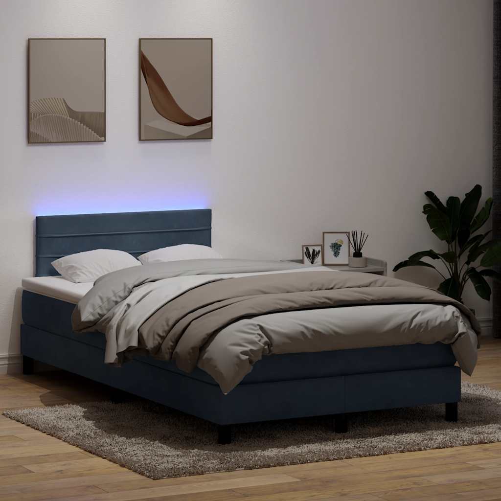 Κρεβάτι Boxspring με Στρώμα & LED Σκούρο γκρι 120x220 cm Βελούδινο