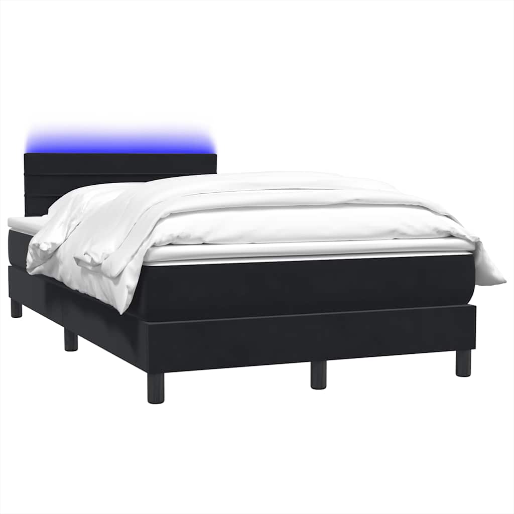 Κρεβάτι Boxspring με Στρώμα & LED Μαύρο 120x220 cm Βελούδινο