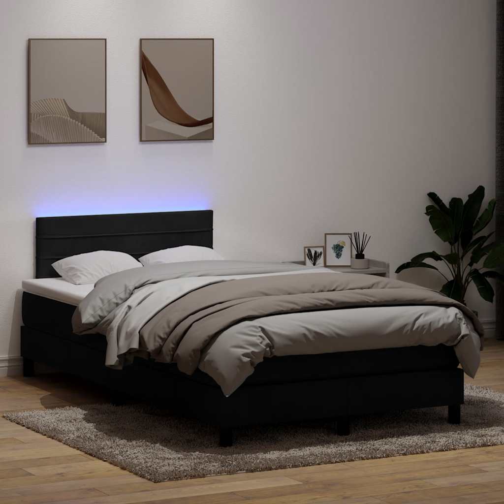 Κρεβάτι Boxspring με Στρώμα & LED Μαύρο 120x220 cm Βελούδινο