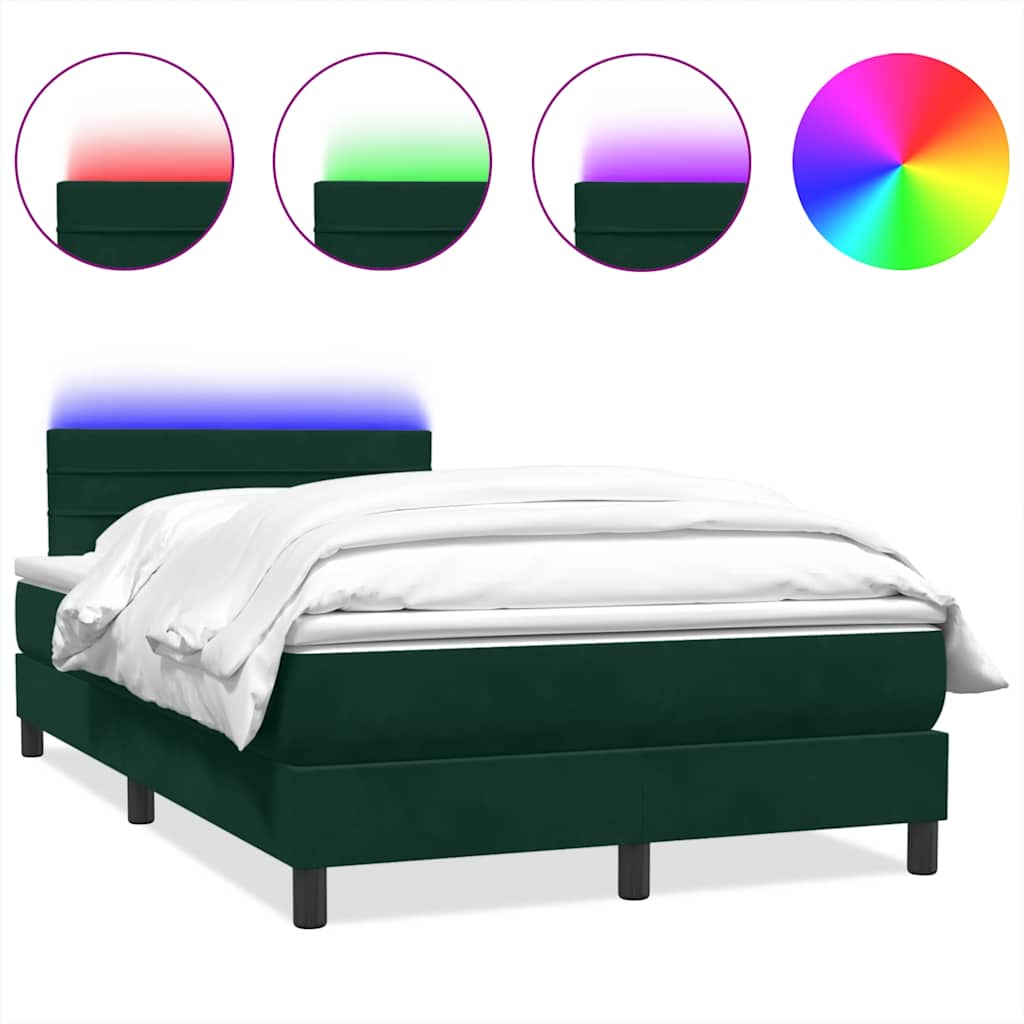 Κρεβάτι Boxspring με Στρώμα & LED σκούρο πράσινο 120x220cm Βελούδινο - Pakobazaar