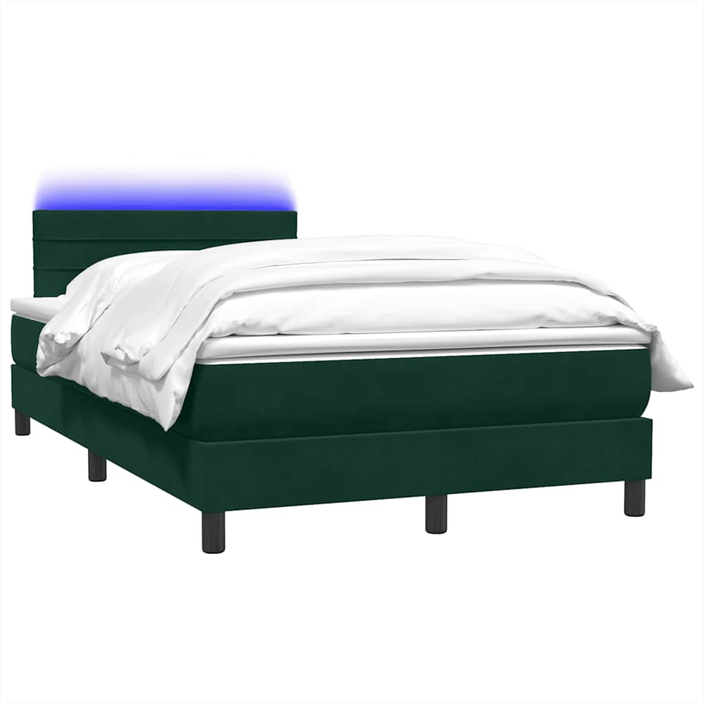 Κρεβάτι Boxspring με Στρώμα & LED σκούρο πράσινο 120x220cm Βελούδινο - Pakobazaar