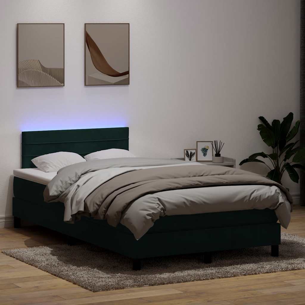 Κρεβάτι Boxspring με Στρώμα & LED σκούρο πράσινο 120x220cm Βελούδινο - Pakobazaar