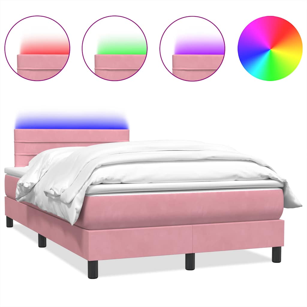 Κρεβάτι Boxspring με Στρώμα & LED ροζ 120x220 cm Βελούδινο - Pakobazaar