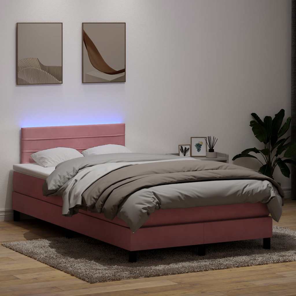 Κρεβάτι Boxspring με Στρώμα & LED ροζ 120x220 cm Βελούδινο - Pakobazaar