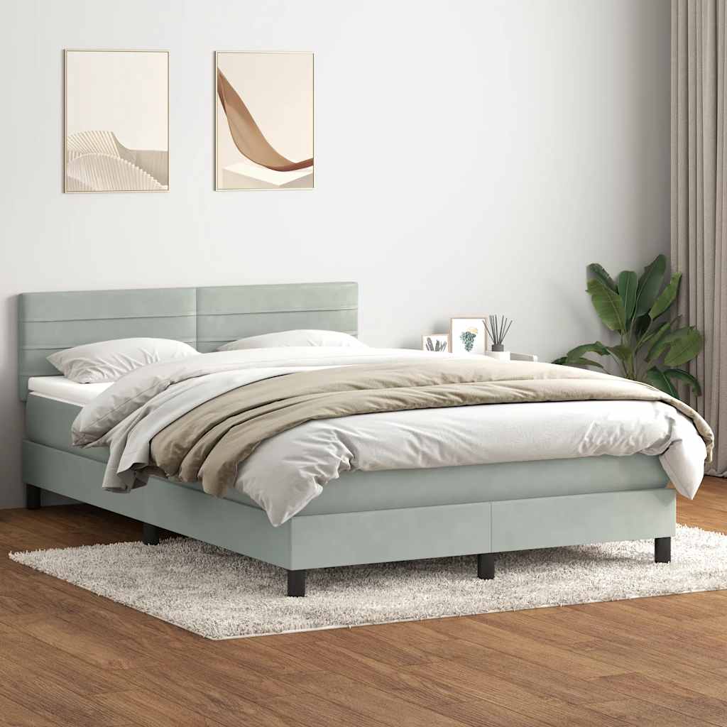 Κρεβάτι Boxspring με Στρώμα & LED Ανοιχτό Γκρι 140x220 εκ. Βελούδινο - Pakobazaar