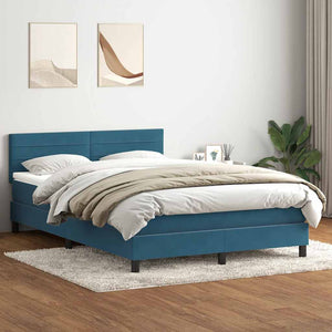 Κρεβάτι Boxspring με Στρώμα & LED σκούρο μπλε 140x220 cm Βελούδινο - Pakobazaar