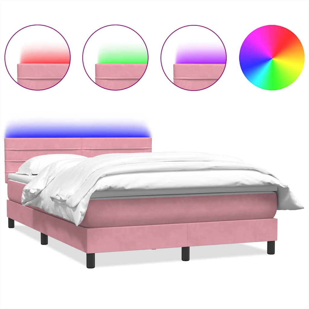 Κρεβάτι Boxspring με Στρώμα & LED ροζ 140x220 cm Βελούδινο