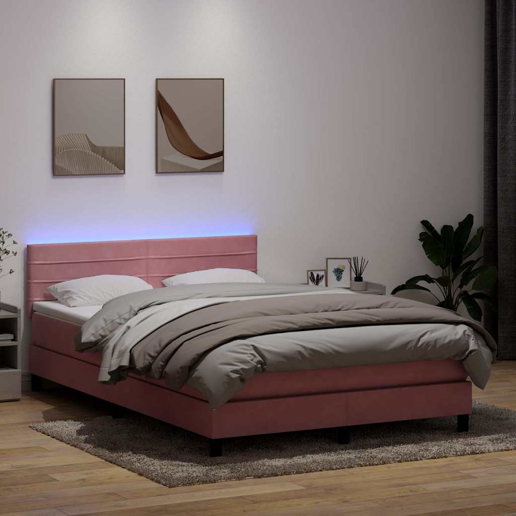Κρεβάτι Boxspring με Στρώμα & LED ροζ 140x220 cm Βελούδινο