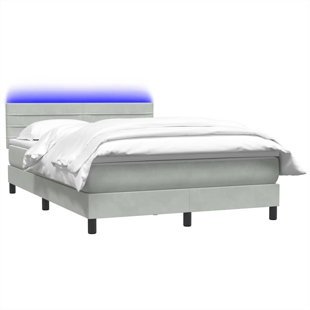 Κρεβάτι Boxspring με Στρώμα & LED Ανοιχτό Γκρι 160x220 εκ. Βελούδινο