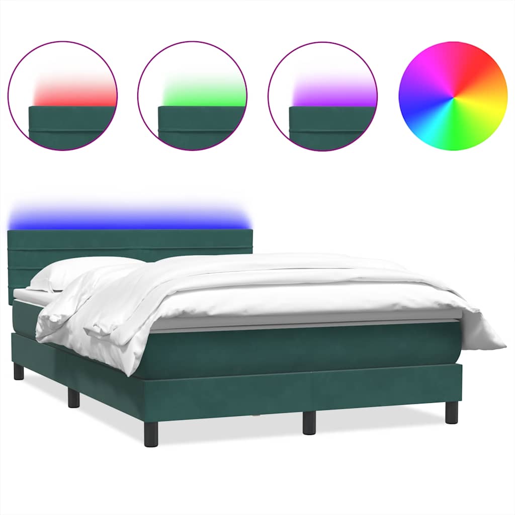 Κρεβάτι Boxspring με Στρώμα & LED σκούρο πράσινο 160x220cm Βελούδινο