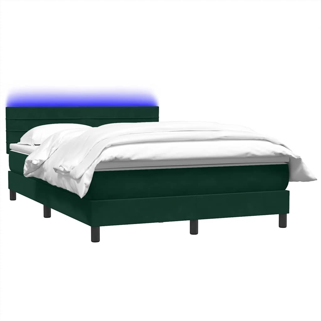 Κρεβάτι Boxspring με Στρώμα & LED σκούρο πράσινο 160x220cm Βελούδινο
