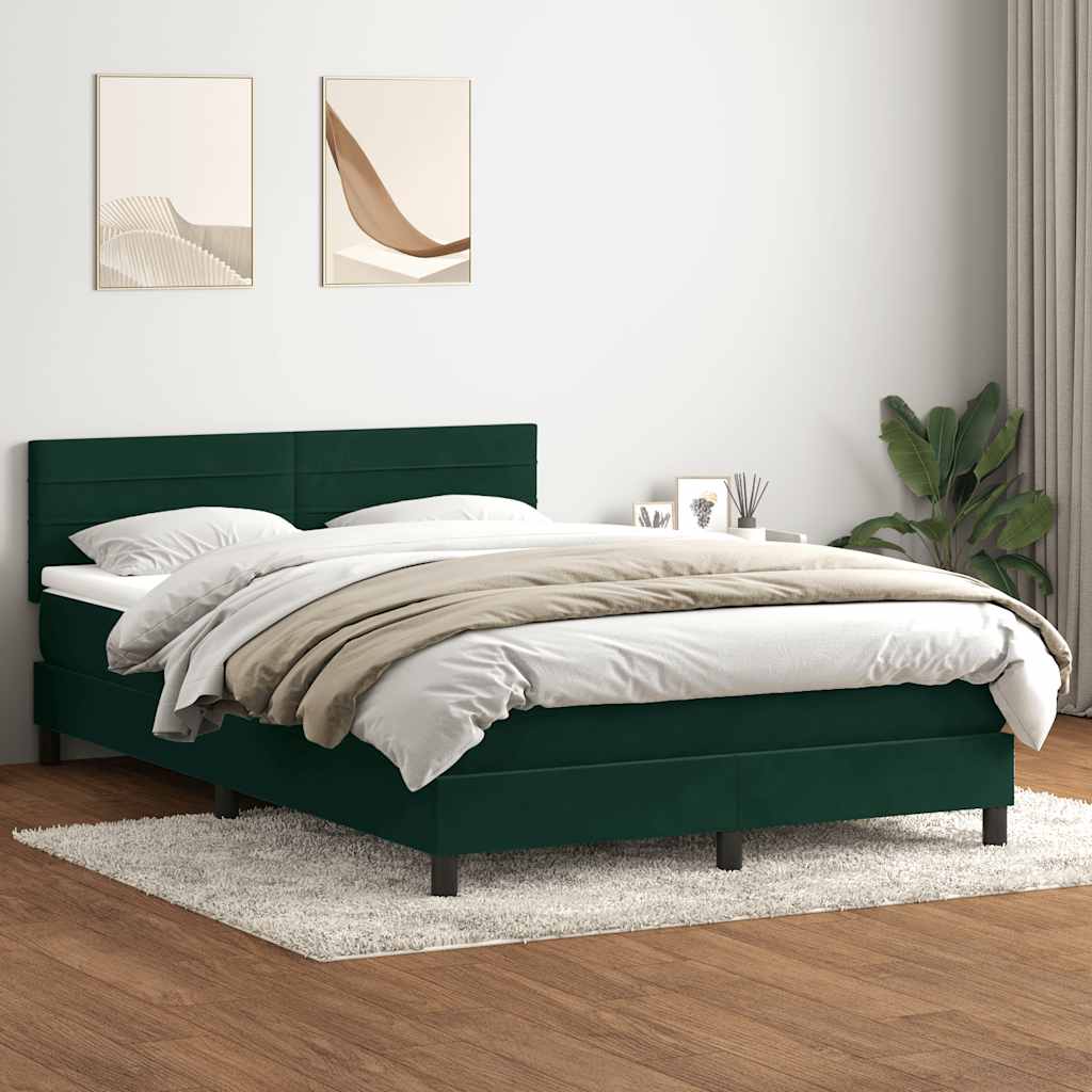 Κρεβάτι Boxspring με Στρώμα & LED σκούρο πράσινο 160x220cm Βελούδινο