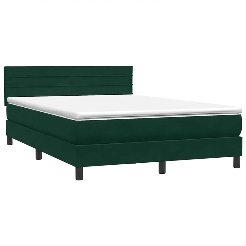Κρεβάτι Boxspring με Στρώμα & LED σκούρο πράσινο 160x220cm Βελούδινο