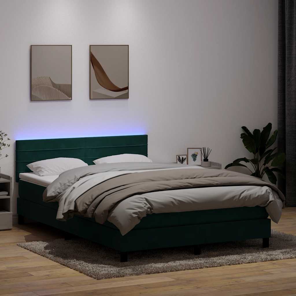 Κρεβάτι Boxspring με Στρώμα & LED σκούρο πράσινο 160x220cm Βελούδινο