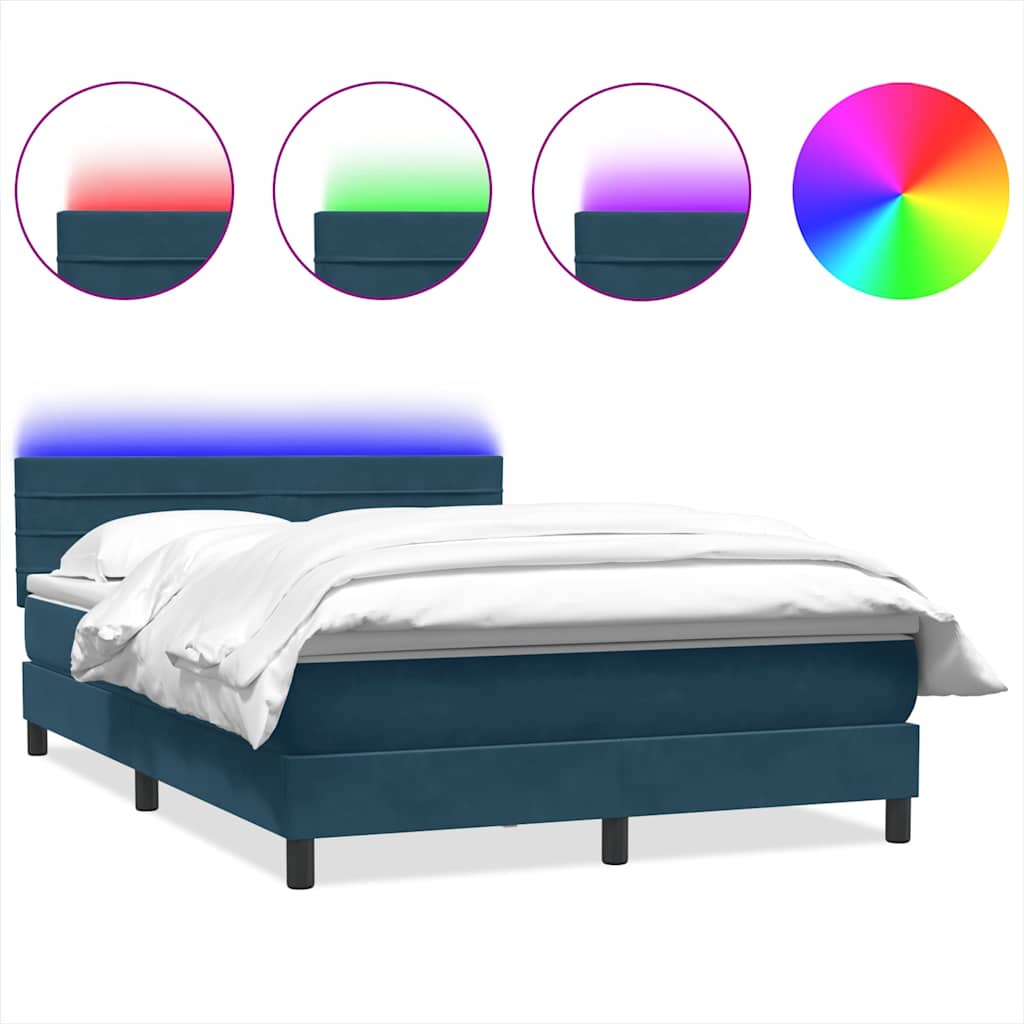 Κρεβάτι Boxspring με Στρώμα & LED σκούρο μπλε 160x220 cm Βελούδινο - Pakobazaar