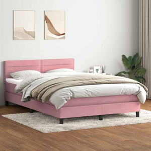 Κρεβάτι Boxspring με Στρώμα & LED ροζ 160x220 cm Βελούδινο