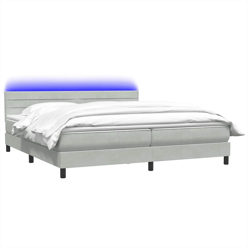 Κρεβάτι Boxspring με Στρώμα & LED ανοιχτό γκρι 180x220 cm Βελούδινο