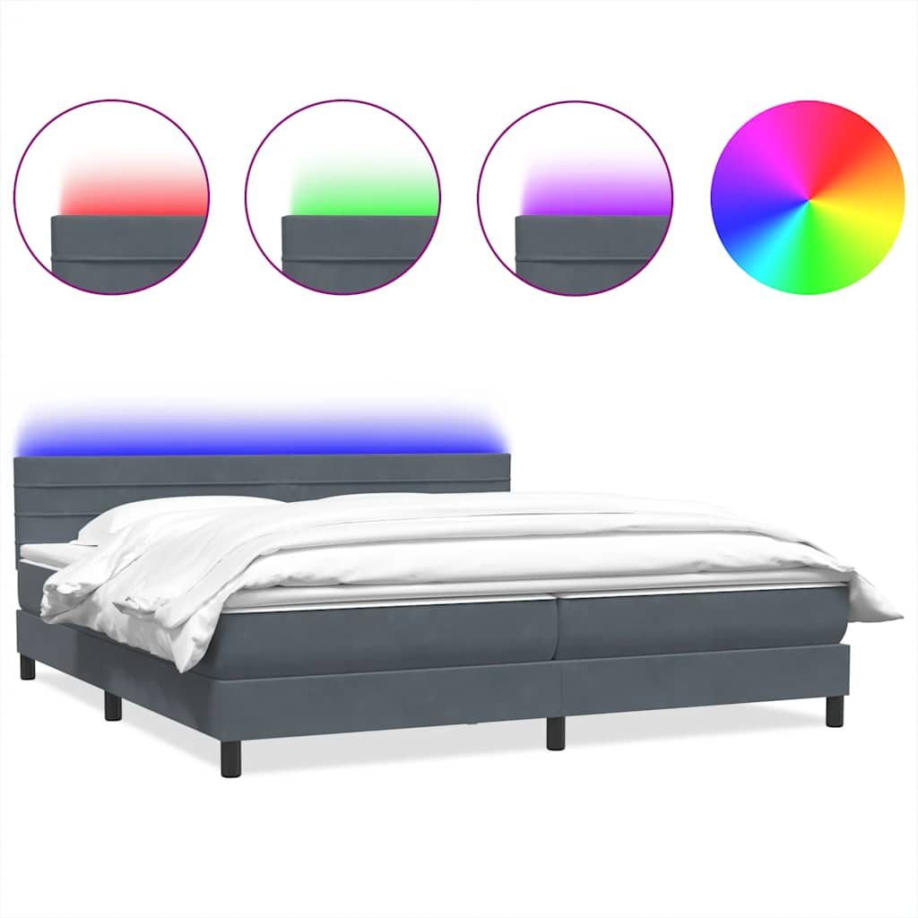 Κρεβάτι Boxspring με Στρώμα & LED Σκούρο γκρι 180x220 εκ. Βελούδινο - Pakobazaar
