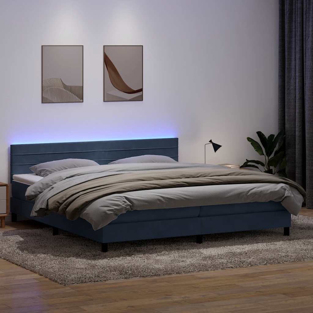Κρεβάτι Boxspring με Στρώμα & LED Σκούρο γκρι 180x220 εκ. Βελούδινο - Pakobazaar