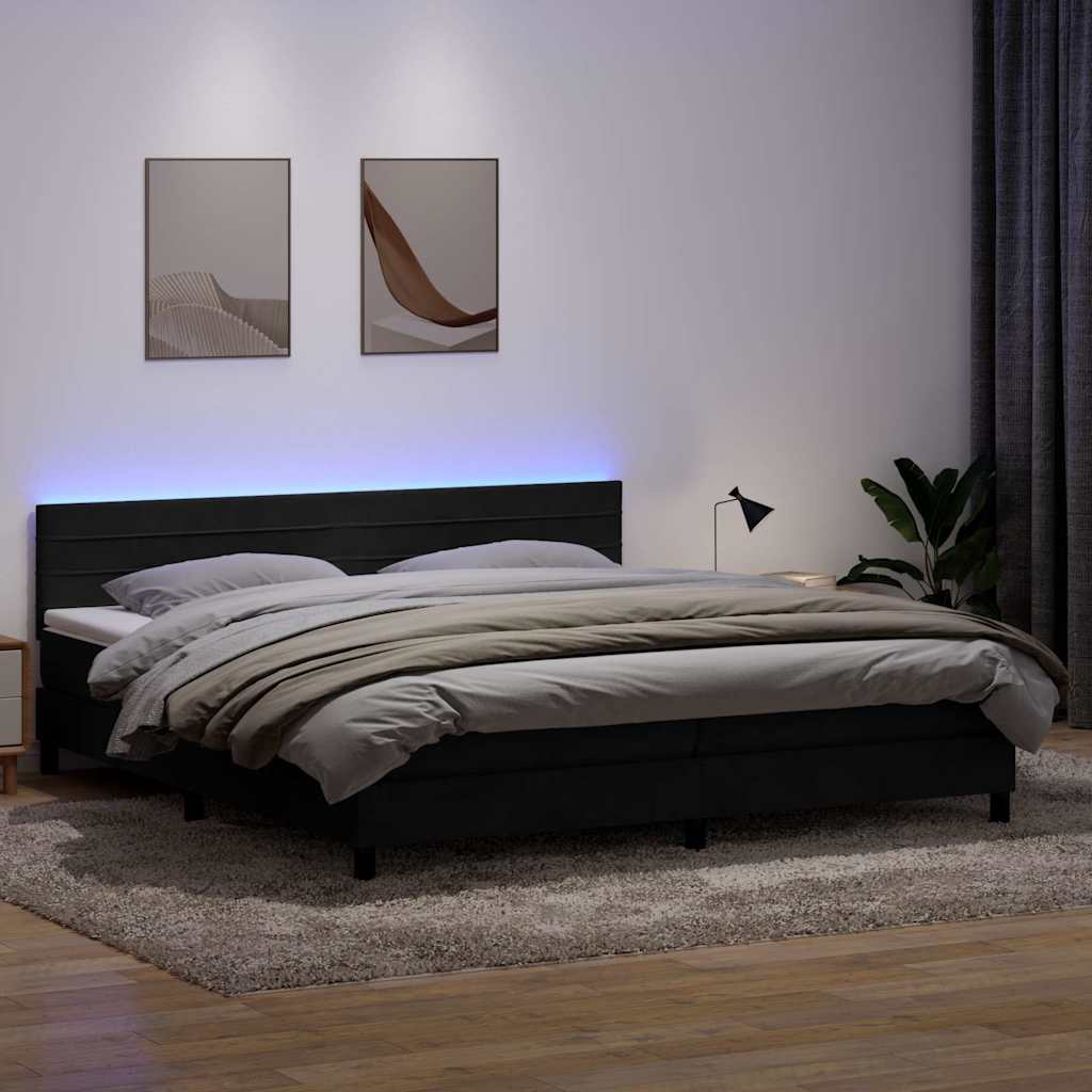 Κρεβάτι Boxspring με Στρώμα & LED Μαύρο 180x220 cm Βελούδινο
