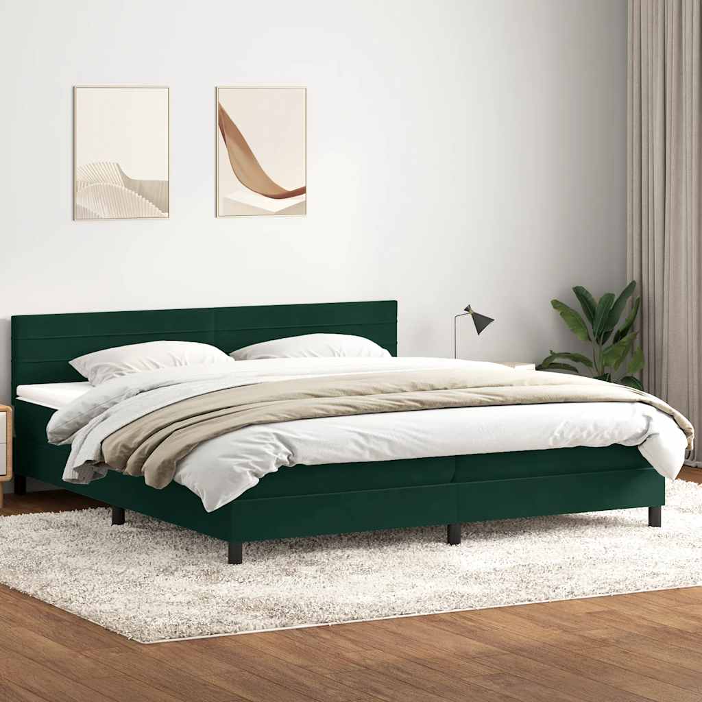 Κρεβάτι Boxspring με Στρώμα & LED σκούρο πράσινο 180x220cm Βελούδινο - Pakobazaar