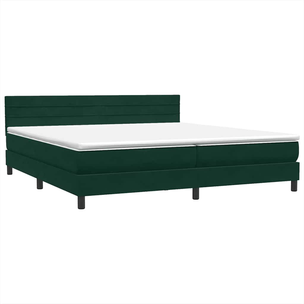Κρεβάτι Boxspring με Στρώμα & LED σκούρο πράσινο 180x220cm Βελούδινο - Pakobazaar