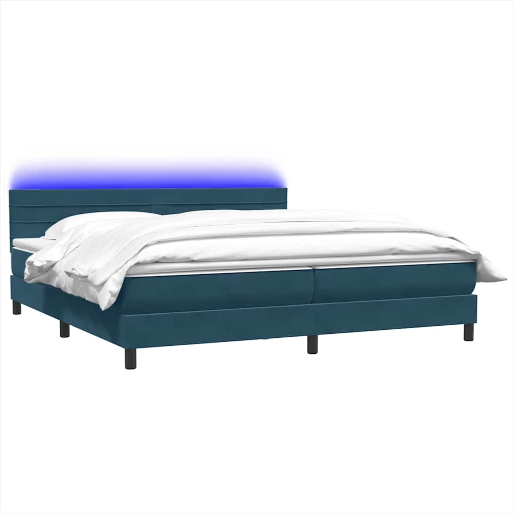 Κρεβάτι Boxspring με Στρώμα & LED σκούρο μπλε 180x220 cm Βελούδινο - Pakobazaar