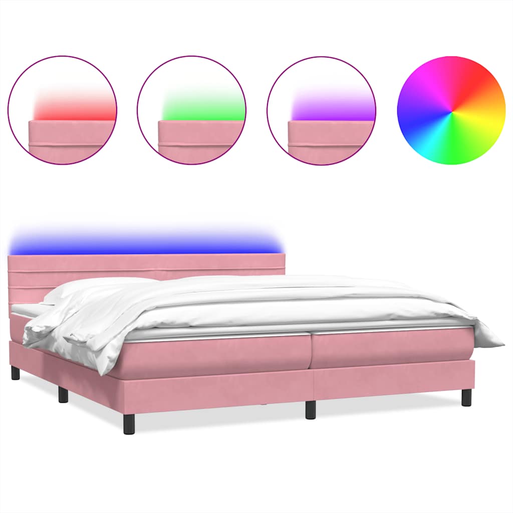 Κρεβάτι Boxspring με Στρώμα & LED ροζ 180x220 cm Βελούδινο - Pakobazaar