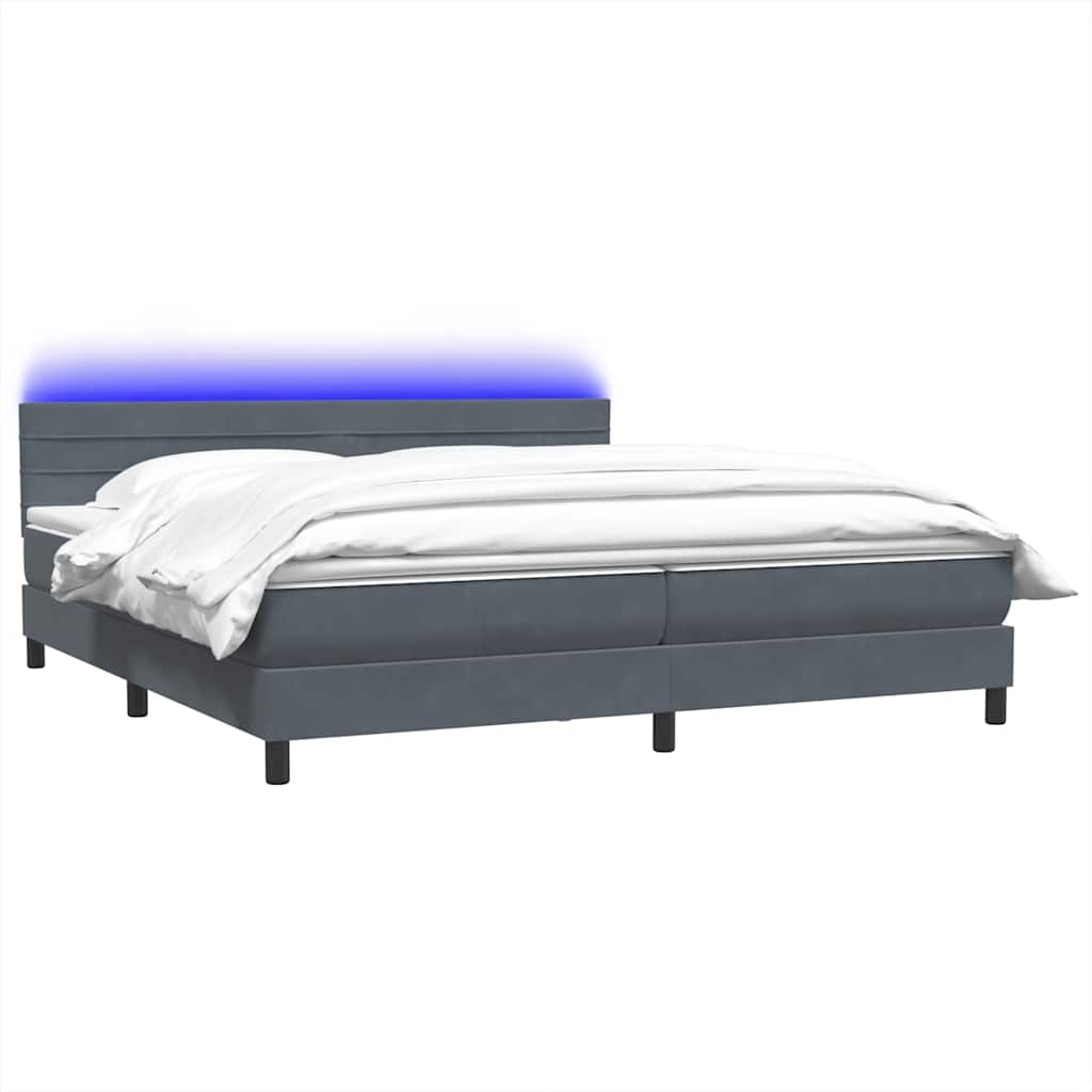 Κρεβάτι Boxspring με Στρώμα & LED Σκούρο γκρι 200x220 cm Βελούδινο