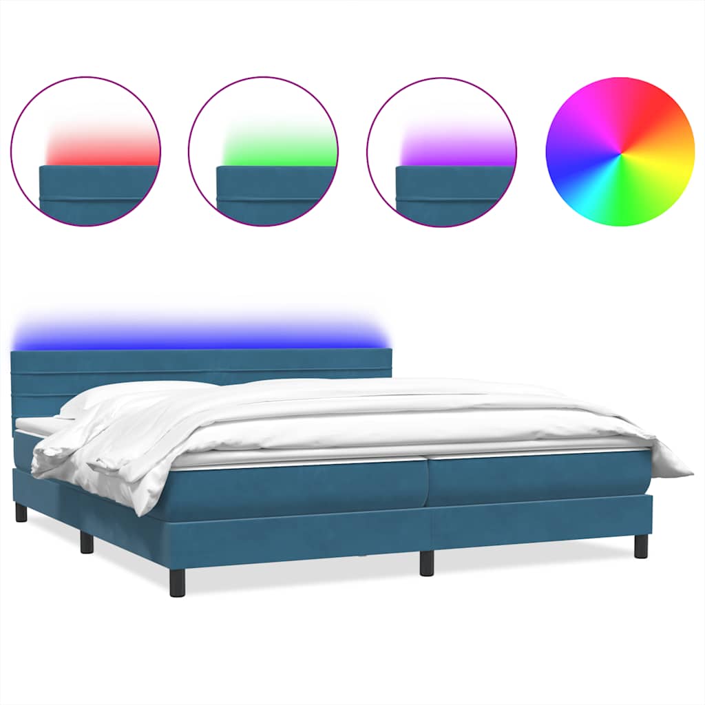 Κρεβάτι Boxspring με Στρώμα & LED σκούρο μπλε 200x220 cm Βελούδινο - Pakobazaar