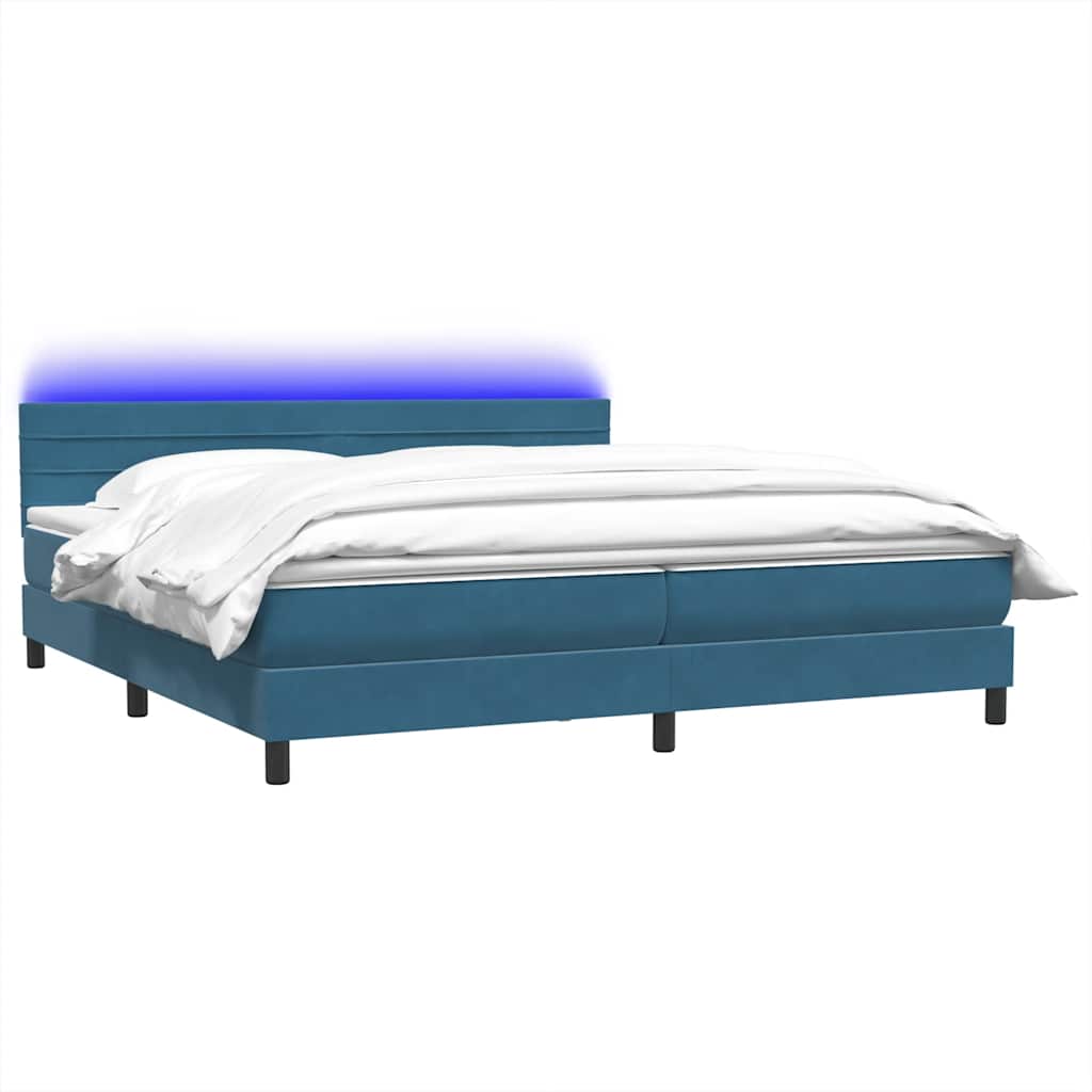 Κρεβάτι Boxspring με Στρώμα & LED σκούρο μπλε 200x220 cm Βελούδινο - Pakobazaar