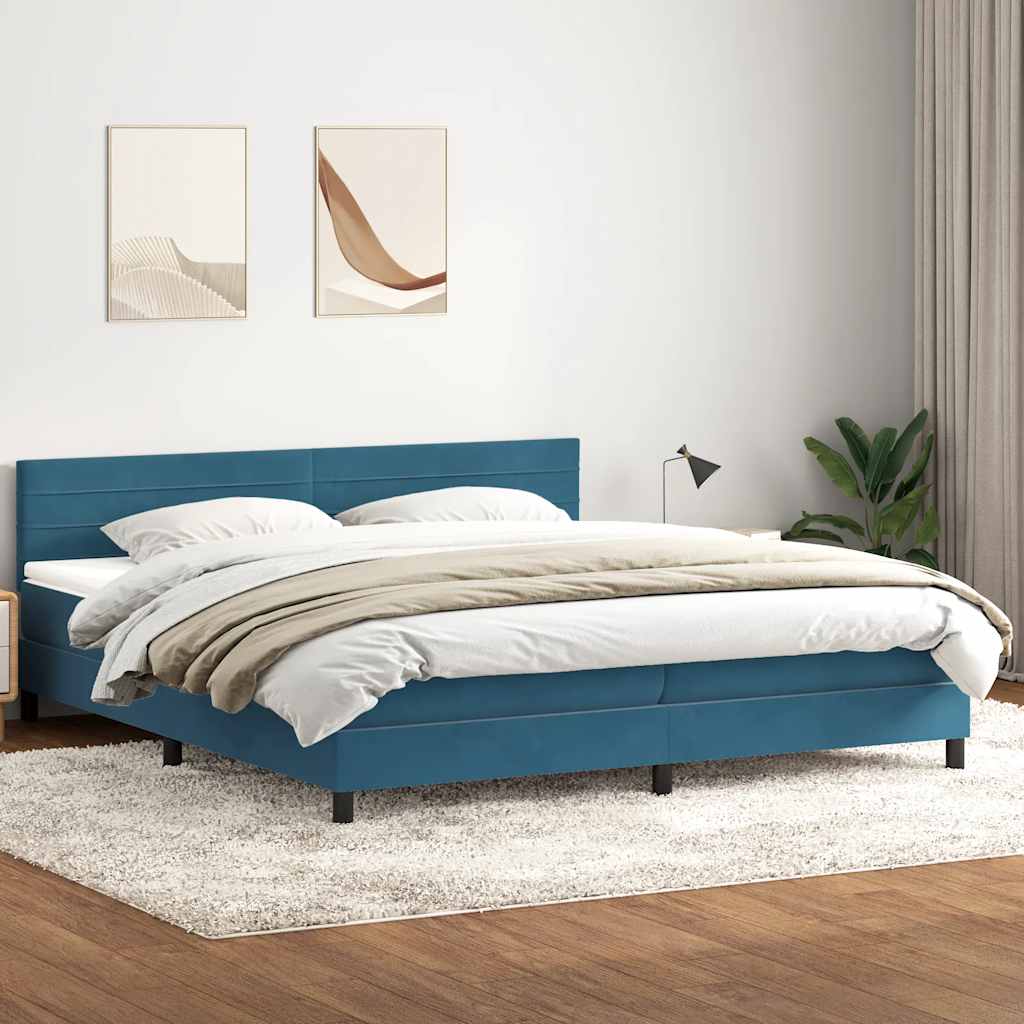 Κρεβάτι Boxspring με Στρώμα & LED σκούρο μπλε 200x220 cm Βελούδινο - Pakobazaar