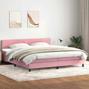 Κρεβάτι Boxspring με Στρώμα & LED ροζ 200x220 cm Βελούδινο