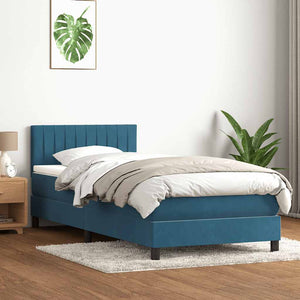 Κρεβάτι Boxspring με Στρώμα & LED σκούρο μπλε 80x210 εκ. Βελούδινο - Pakobazaar