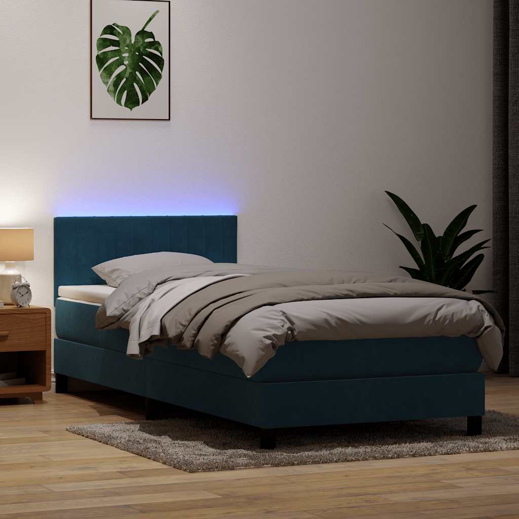 Κρεβάτι Boxspring με Στρώμα & LED σκούρο μπλε 80x210 εκ. Βελούδινο - Pakobazaar