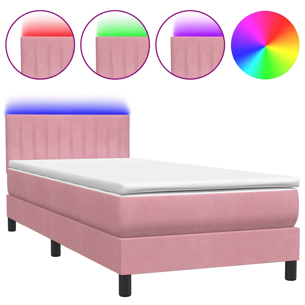 Κρεβάτι Boxspring με Στρώμα & LED ροζ 80x210 εκ. Βελούδινο - Pakobazaar