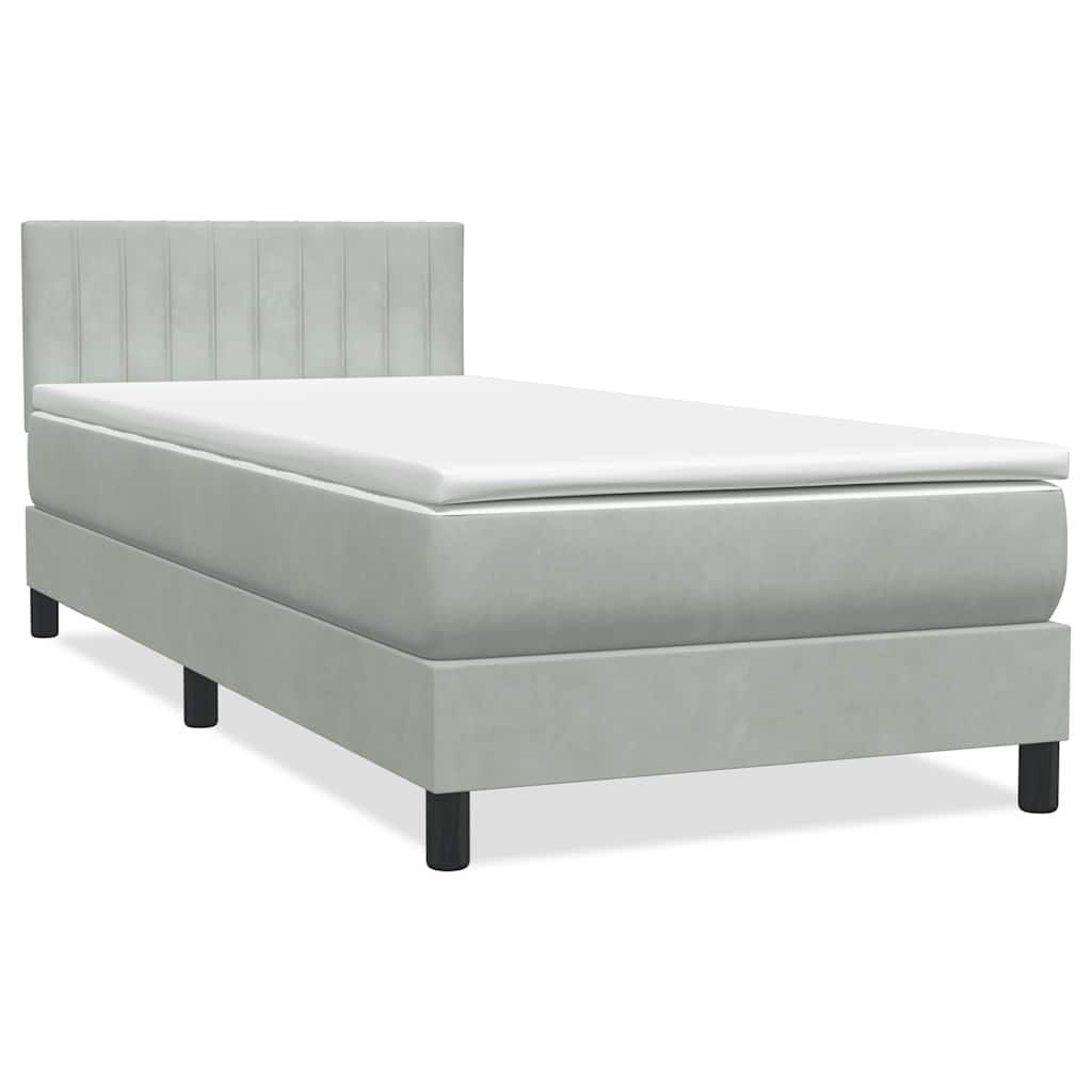 Κρεβάτι Boxspring με Στρώμα & LED ανοιχτό γκρι 90x210 cm Βελούδινο