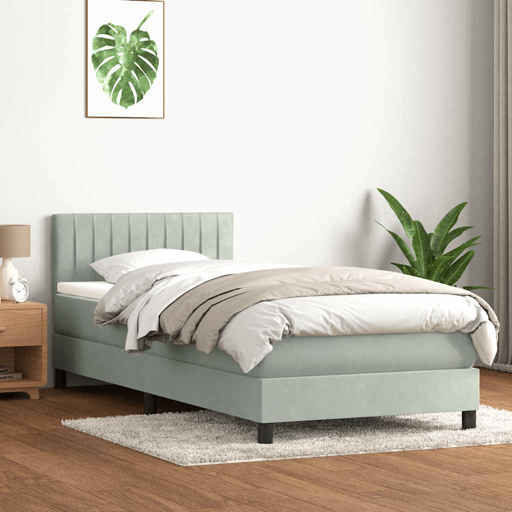 Κρεβάτι Boxspring με Στρώμα & LED ανοιχτό γκρι 90x210 cm Βελούδινο